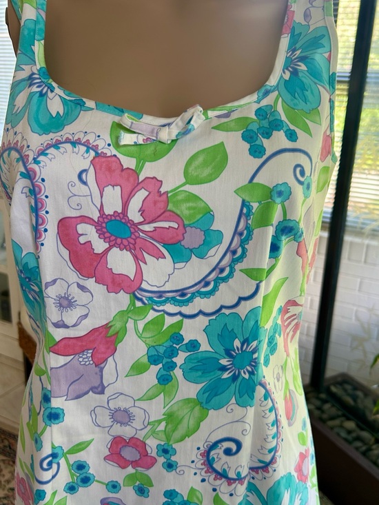 Sigrid Olsen Dresses & Skirts - Sigrid Olsen White Floral Scoop Neck Dress with Pink, Teal & Green
